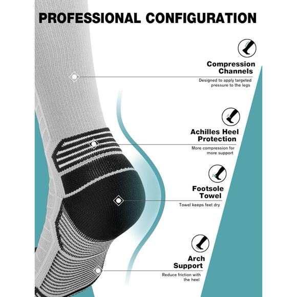 Compression Socks Stockings Knee High Womens Mens Medical 20-30 mm XL Gray Black - Picture 3 of 8